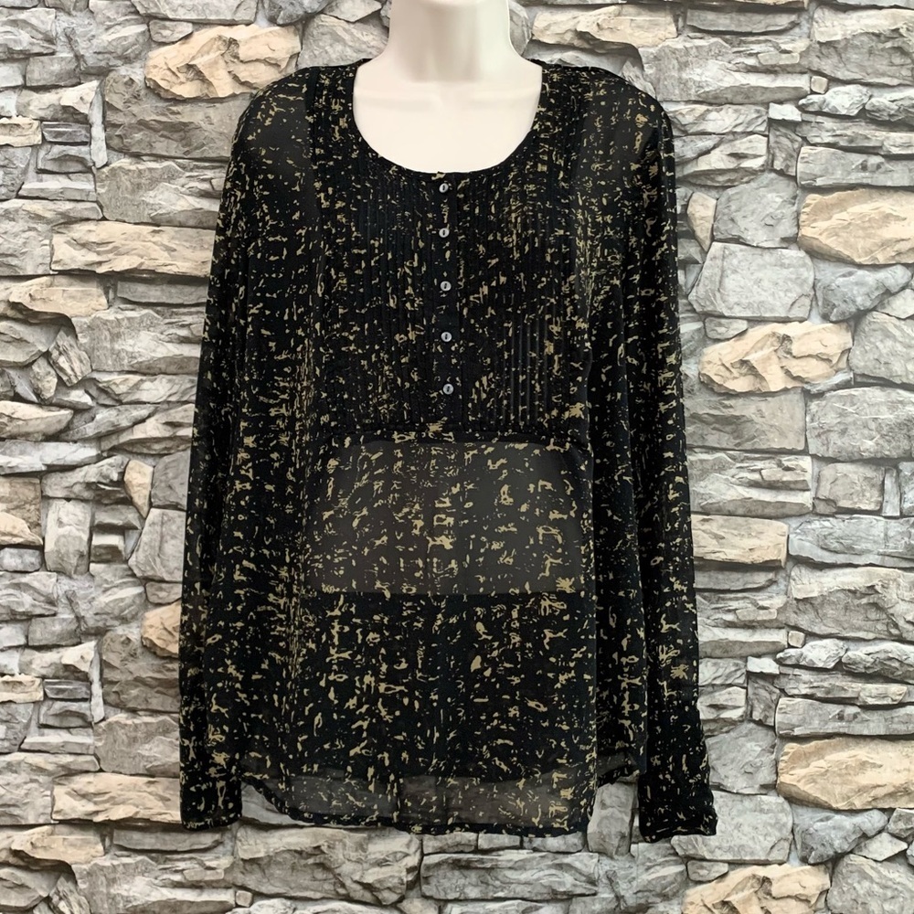 #51 Converse One Star Vintage Black Sheer Chiffon Blouse Shirt Top Vintage Large